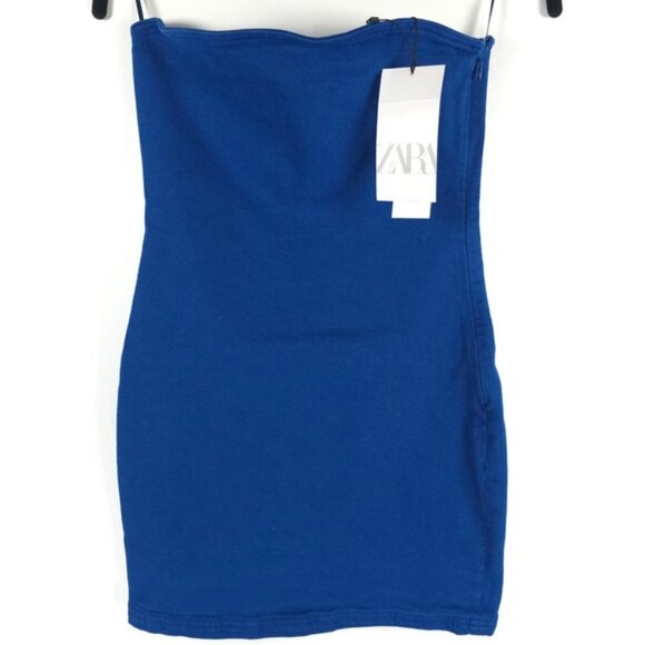 NWT ZARA Blue Bandeau Denim Strapless SEXY Stretch Mini Dress 6929/204 Size XS - Picture 7 of 16